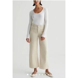 AG Jeans Kassie High Rise Wide Leg Crop Corduroy Pants Cream Boho Chic Size 28